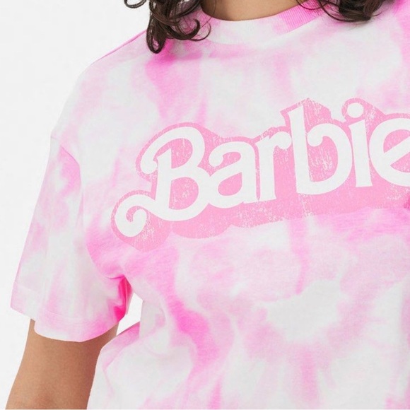 NWOT Pink Barbie Tie-Dye Cropped Graphic Tee T-Shirt XL - Picture 2 of 10